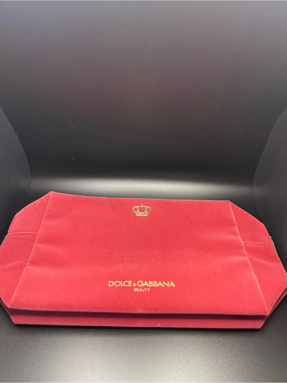 Dolce & Gabbana Red Velvet Makeup Pouch with Gold Crown